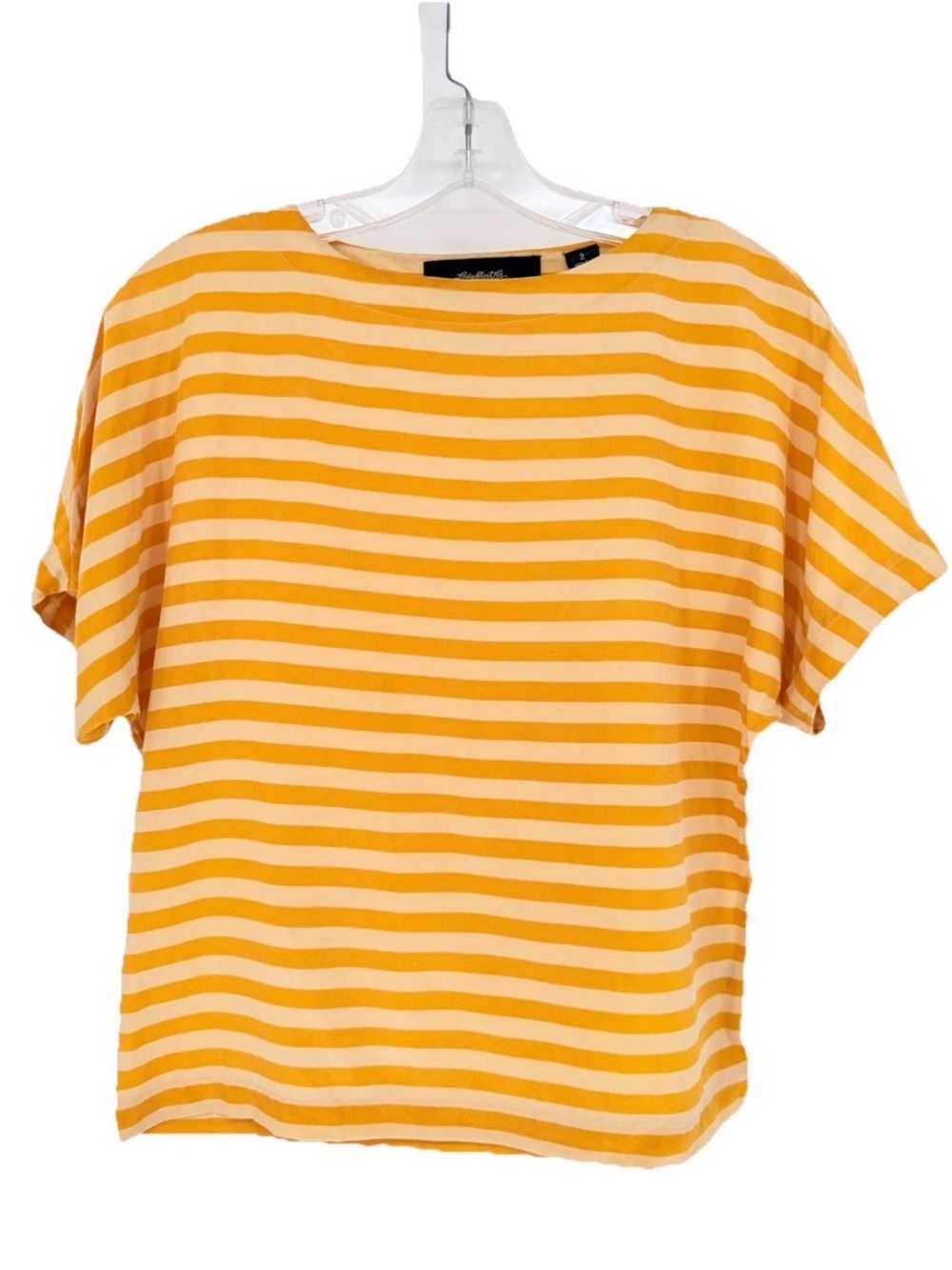 90s VTG Linda Allard Ellen Tracy Silk Top P2 Yellow Striped Short Sleeve Blouse